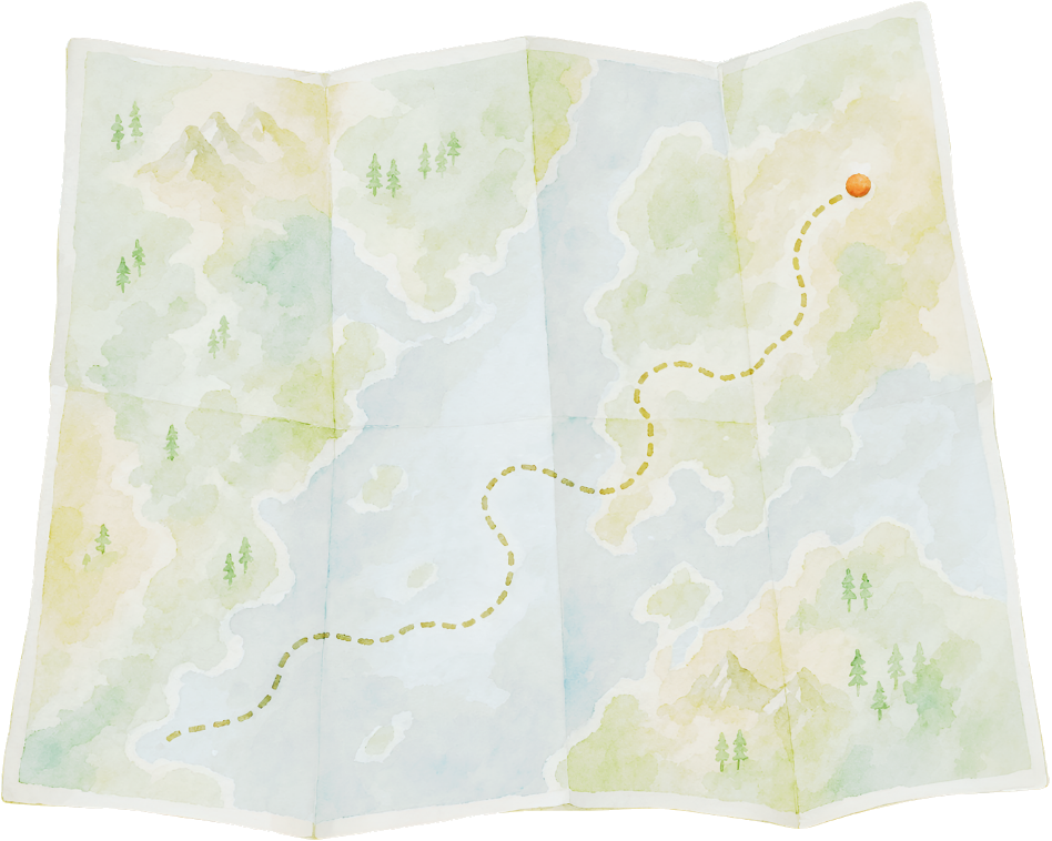 Watercolor journey map with a dotted path